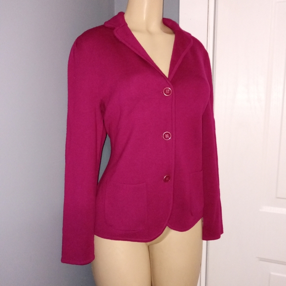 TALBOTS CRANBERRY BUTTON UP WOOL SWEATER SZ LP - Picture 3 of 7